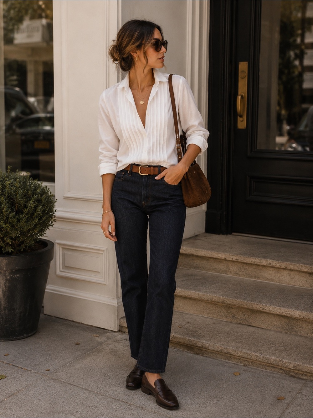 J.Crew Thomas Mason White Tuxedo Pintuck Shirt Blouse Size S